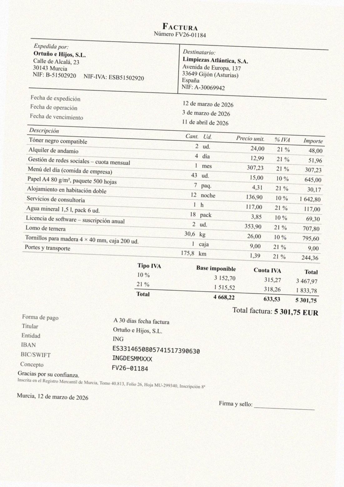 Ortuño e Hijos, S.L. · FV26-01184